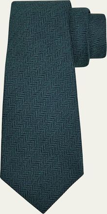 Kiton Mens Herringbone Woven Silk 7-Fold Tie