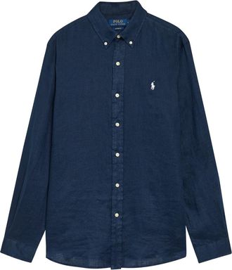 Polo Ralph Lauren Logo-embroidered Linen Shirt - Navy - XL