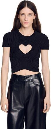 Sandro Ruched heart cropped T-shirt in Black at Nordstrom, Size X-Small