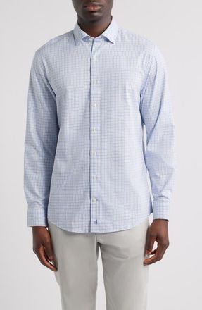 Johnnie-O Briney Tattersall Check Everyday Performance Button-Up Shirt in Thistle at Nordstrom, Size Xx-Large