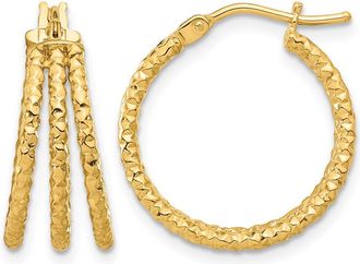 Diamond2Deal 14K Yellow Gold Textured Three Row Hoop Earrings