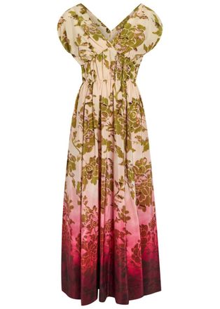 La DoubleJ LA Double J Waldorf Printed Smocked Silk Midi Dress - Red - 44 (UK12 / M)