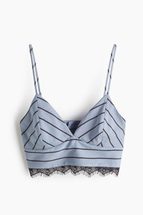 H&M Cropped Top mit Spitze - Helles Mattblau/Gestreift