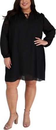 Mar&eacute;e Pour Toi Bishop Sleeve Tie Neck Dress In Black