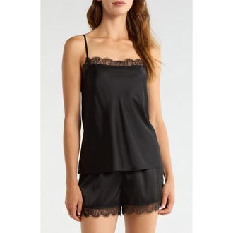Nordstrom Scalloped Lace Trim Square Neck Satin Camisole in Black at Nordstrom, Size X-Large