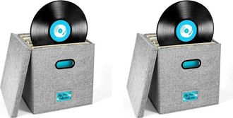 OEM Caja Para Guardar Discos De Vinilo (2 Unidades) Con Tapa Y Asas, Organizador De Discos De Vinilo, Elegante Decoraci&oacute;n Para El Hogar, Soporte