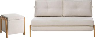 Beliani Conjunto De Sala De Estar Sof&aacute; Tapizado Con Funci&oacute;n De Cama Y Puf Con Almacenaje Hierro Tela Beige Edland