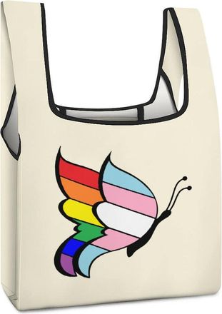 Generic Butterfly Transsexual Flag Reusable Shopping Bags Lightweight Foldable Grocery Bag Polyester Washable Tote Bag