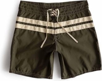Birdwell Beach Britches Mens 300 Comp Stripe Boardshorts In Dark Olive/bone