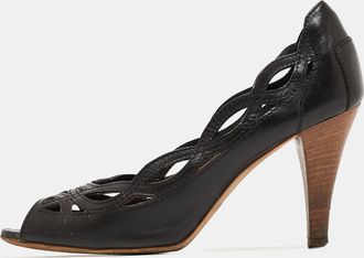 Tod's Tods Black Leather Cut Out Pointed Toe Pumps