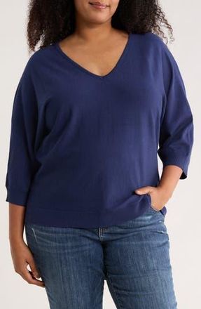 Premise Studio V-Neck Three-Quarter Sleeve Sweater in Nightfall at Nordstrom Rack, Size 1 X