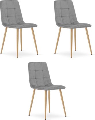 OEM Silla Kara - Terciopelo Gris Claro / Patas De Roble X 3