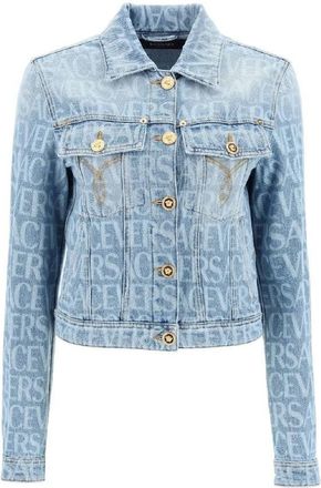 Versace Denim Long-Sleeve Cropped Jacket, Brand Size 36 ( US Size 0 )