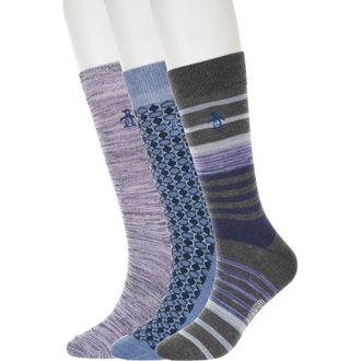 Original Penguin Doleman Stripe Assorted 3-Pack Crew Socks in Grey at Nordstrom Rack