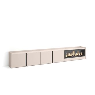 Skraut Home Skraut Home - Mueble Tv, Televisi&oacute;n, Muebles De Sal&oacute;n, Almacenaje, 315x35x50cm, Para Tv Hasta 80, Chimenea El&eacute;ctrica Xxl, Estilo Moderno, Beige