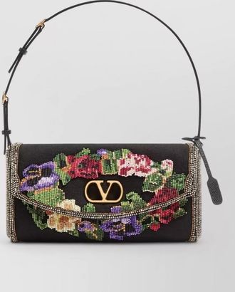 Valentino Garavani de vain small linen embroidered shoulder bag