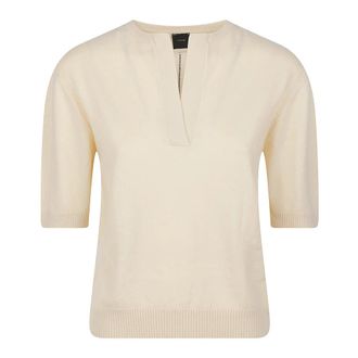 Pinko Varsavia V-hals Trui met Korte Mouwen - Dames - V-hals truien - Beige - L - Truien & Vesten