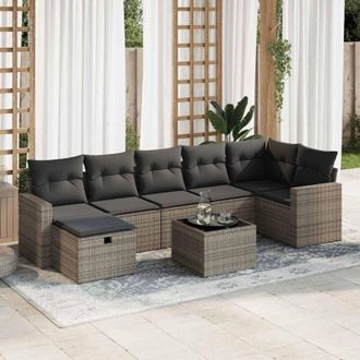 vidaXL Set De Sof&aacute;s De Jard&iacute;n Y Cojines 8 Piezas Rat&aacute;n Sint&eacute;tico Gris Vidaxl
