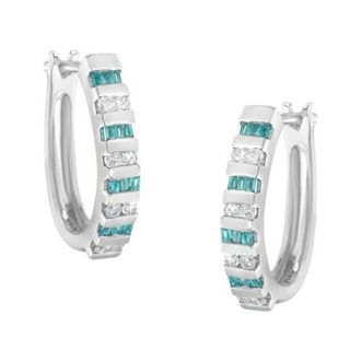 House of Brilliance 10k White Gold Round and Blue Baguette 1/2 Ct Diamond Hoop Earrings at Nordstrom