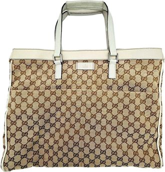 Gucci Beige Ivory Gg Canvas Leather Tote Bag (Pre-Owned)