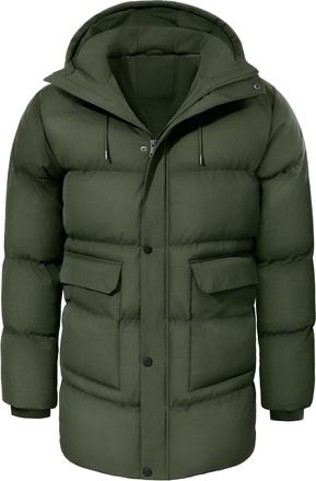 Heekpek Mens Jacket Winter Long Waterproof Coats Warm Parka with hood Outdoor Puffer Jackets, Green, XXL