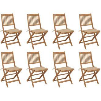 vidaXL Vidaxl - Sillas De Jard&iacute;n Plegables 8 Uds Y Cojines Madera Maciza Acacia