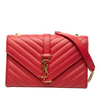 Saint Laurent Pre-owned Womens Small Chevron Calfskin Monogram Envelope Bag - Poppy Leather - One Size