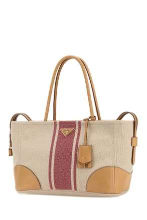 Prada Womens Sand Canvas Large Shopping Bag Naturale+rosso Borse A Mano