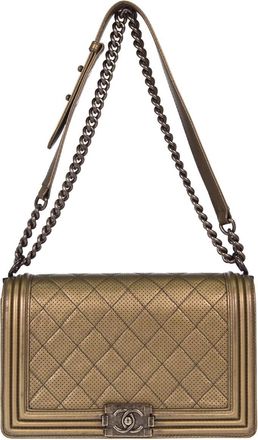 Chanel Boy Flap Quilted Perforated Lambskin Gold Leather Handbag (Pre-Owned)