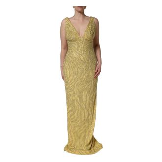 Dolce & Gabbana V-neck Sleeveless Dress - female - Dolce & Gabbana - Gowns - Yellow - S - Dresses