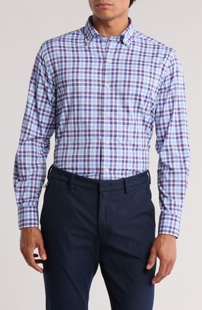 David Donahue Plaid Performance Sport Shirt in Blue/Purp at Nordstrom Rack, Size X-Large