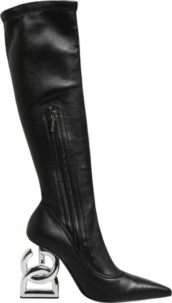 Dolce & Gabbana Black Leather DG Logo Knee High Boots Womens Shoes (Pre-Owned)