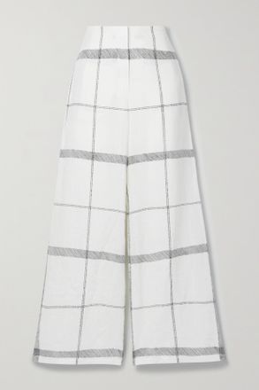 Emporio Sirenuse Artemisia Checked Linen Wide-leg Pants - Bianco
