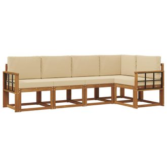vidaXL Conjunto De Sof&aacute;s De Exterior Con Coj&iacute;n 5 Pcs Natural Y Beige Vidaxl