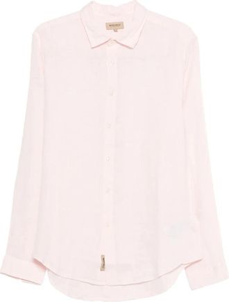 Woolrich Garment-Dyed Pure Linen Shirt - Heren - Casual Overhemden - Roze - XL - Linnen - Overhemden