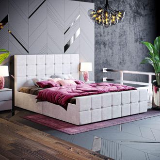 Home Discount Home Discount - Valentina 5ft King Size Fabric Ottoman Bed Frame, Light Grey Velvet, 200 x 150 cm