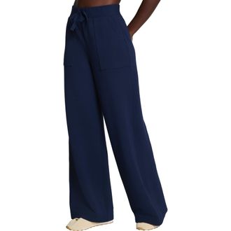 Spanx AirEssentials Wide Leg French Terry Rib Pants in Timeless Navy at Nordstrom, Size X-Large
