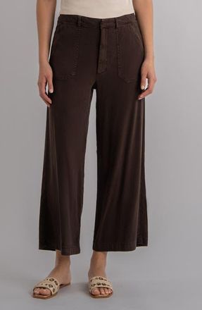 Kut from the Kloth Topaz High Waist Crop Wide Leg Linen Blend Pants in Chocolate at Nordstrom, Size 14