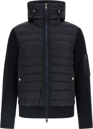 Moncler Blue Tricot Hooded Cardigan
