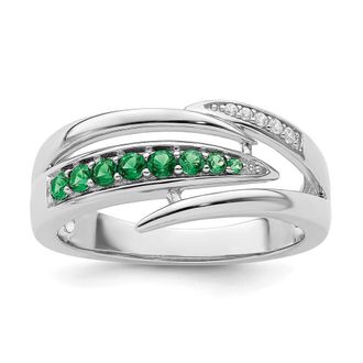 Diamond2Deal Sterling Silver Rhodium-plated Green & White Cubic Zirconia Ring