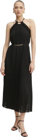Twinset Lange Geplooide Georgette Jurk met Riem - Dames - Jurken - Zwart - Maat: XS Poliester