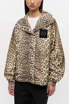 Ganni Brown Leopard Print Nylon Jacket - Size 2XL/3XL Recycled