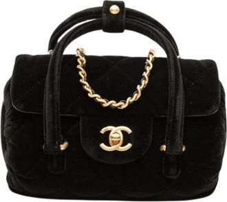 Chanel Pre-owned Quilted Velvet Satchel - Dames - Vintage Handtas - Zwart - ONE Size - Leer - Vintage