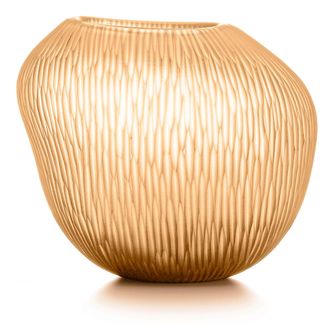 IVV carving vase in frosted peach glass with vertical cut grooves, h-24, max diameter 27.5/16.5