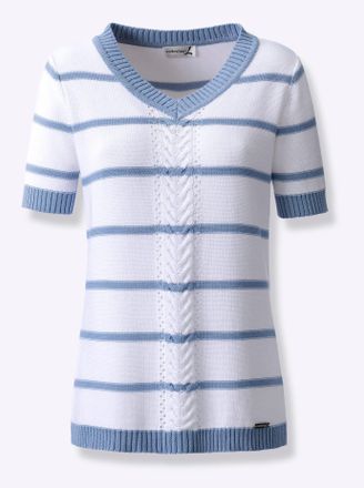 Casual Looks Kurzarmpullover CASUAL LOOKS Kurzarm-Pullover, Damen, Gr. 36, blau (bleu), 50% Baumwolle, 50% Polyacryl, gemustert, gestreift, mehrfarbig, Pullover Ku