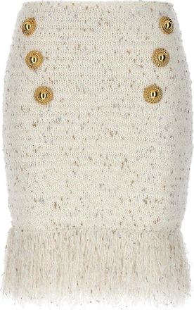 Balmain White Textured Midi Skirt