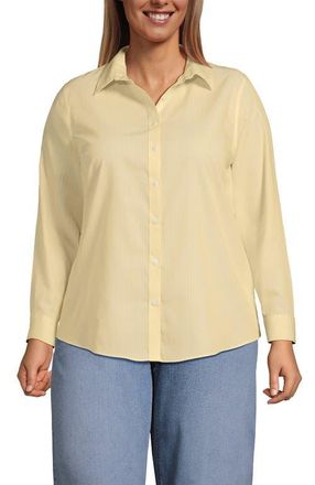 Lands End No Iron Supima Cotton Long Sleeve Shirt in Pale Sunbeam Thin Stripe at Nordstrom, Size 16W