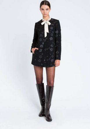 Twin-Set Floral And Sequin Boucl&eacute; Coat In Black