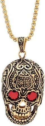HMY Jewelry 18K Gold Plated Stainless Steel Skull Pendant Necklace in Yellow at Nordstrom Rack