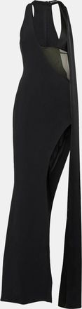 DAVID KOMA Black Tulle Trim Crepe Cut-Out Maxi Dress